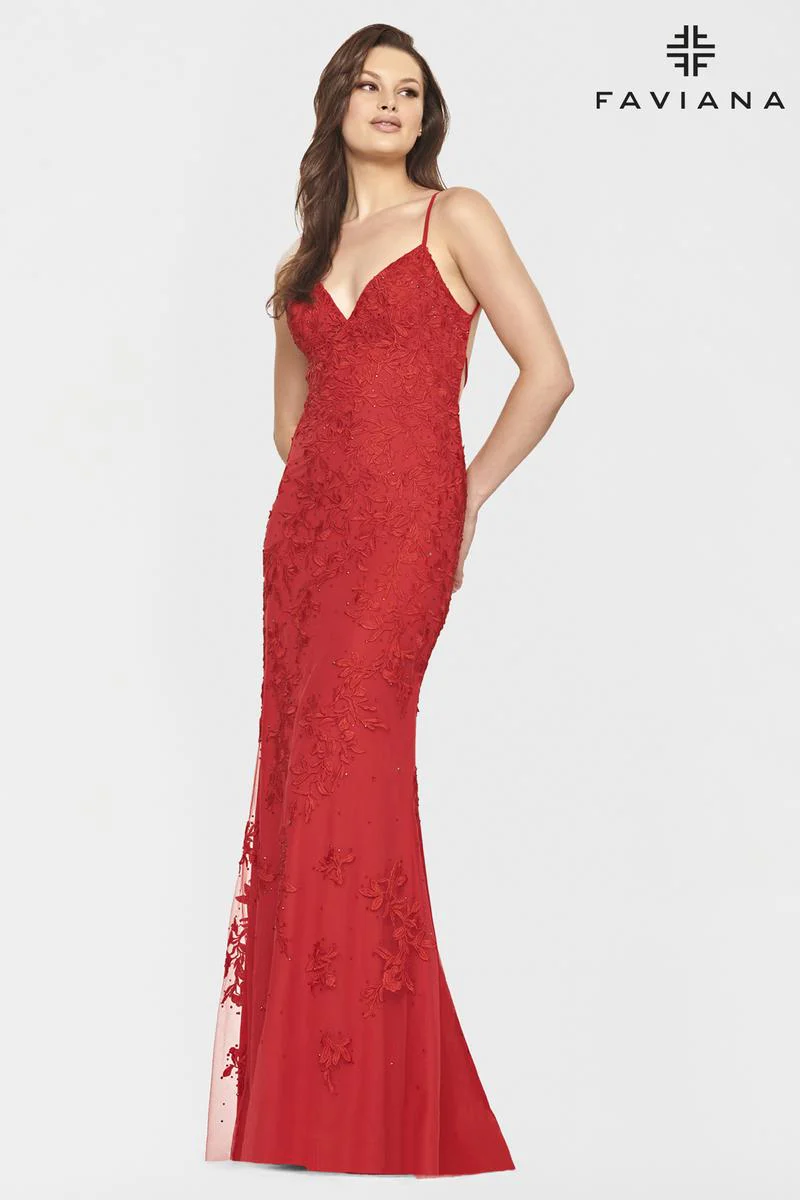 Faviana Glamour Long Lace Prom Dress S10508 - Image 11