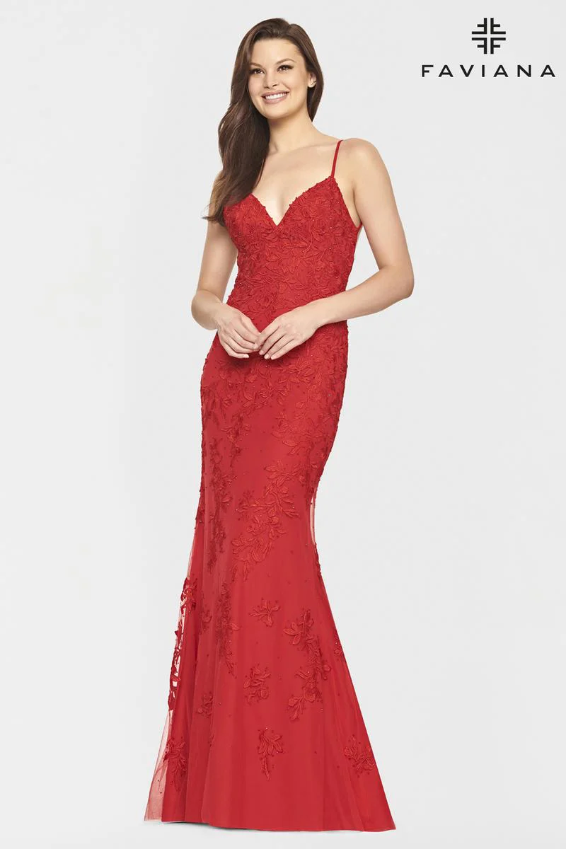 Faviana Glamour Long Lace Prom Dress S10508 - Image 4