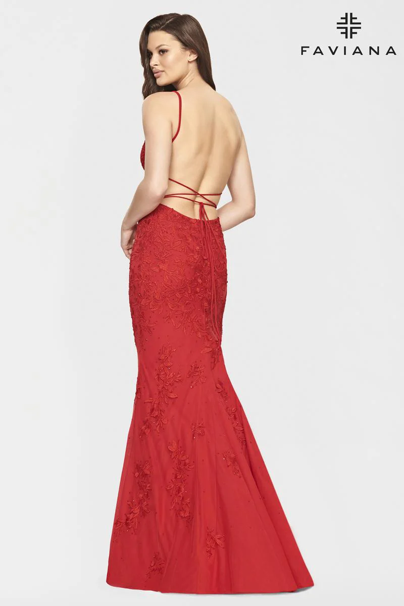 Faviana Glamour Long Lace Prom Dress S10508 - Image 5