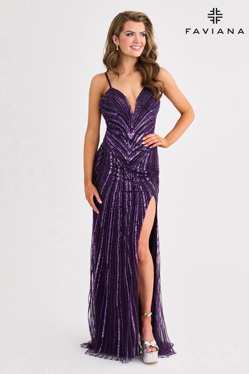 Faviana Low Back Sequin Prom Dress 11412