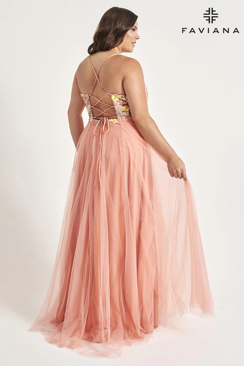 Faviana Floral A-Line Plus Size Prom Dress 9557 - Image 2