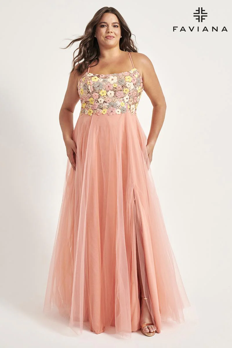 Faviana Floral A-Line Plus Size Prom Dress 9557 - Image 3