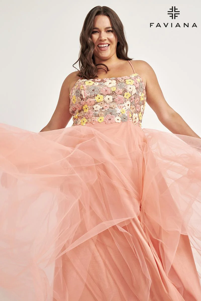 Faviana Floral A-Line Plus Size Prom Dress 9557 - Image 4