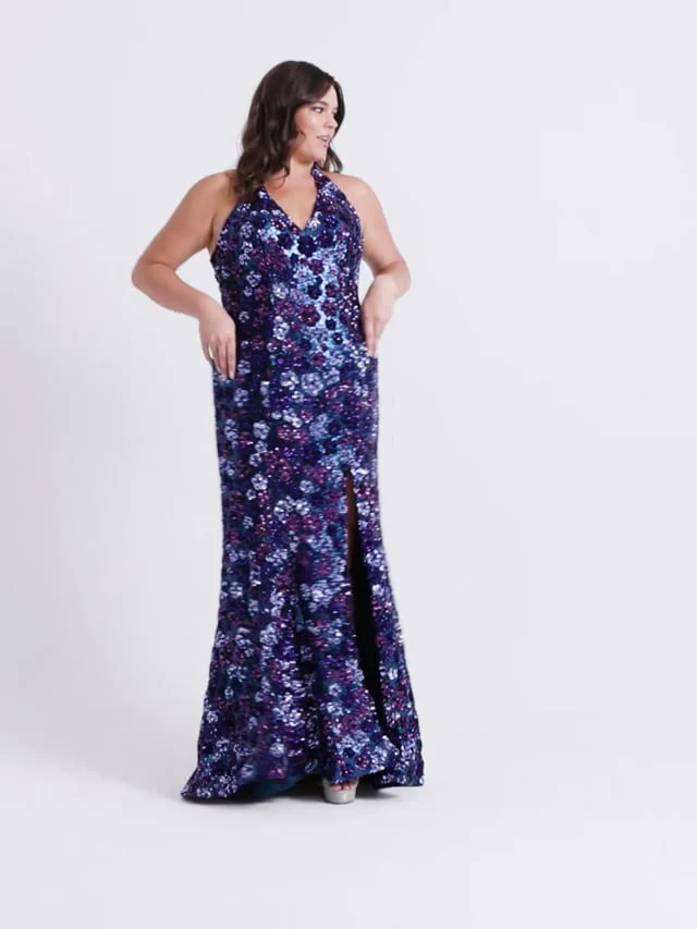 Faviana Long Floral Plus Size Prom Dress 9560 - Image 4