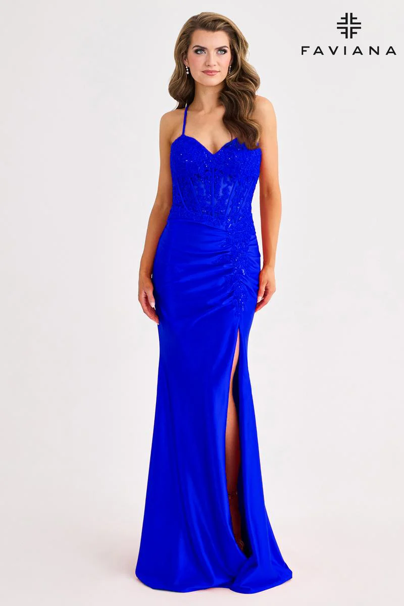 Faviana Ruched Open Back Prom Dress 11414 - Image 3