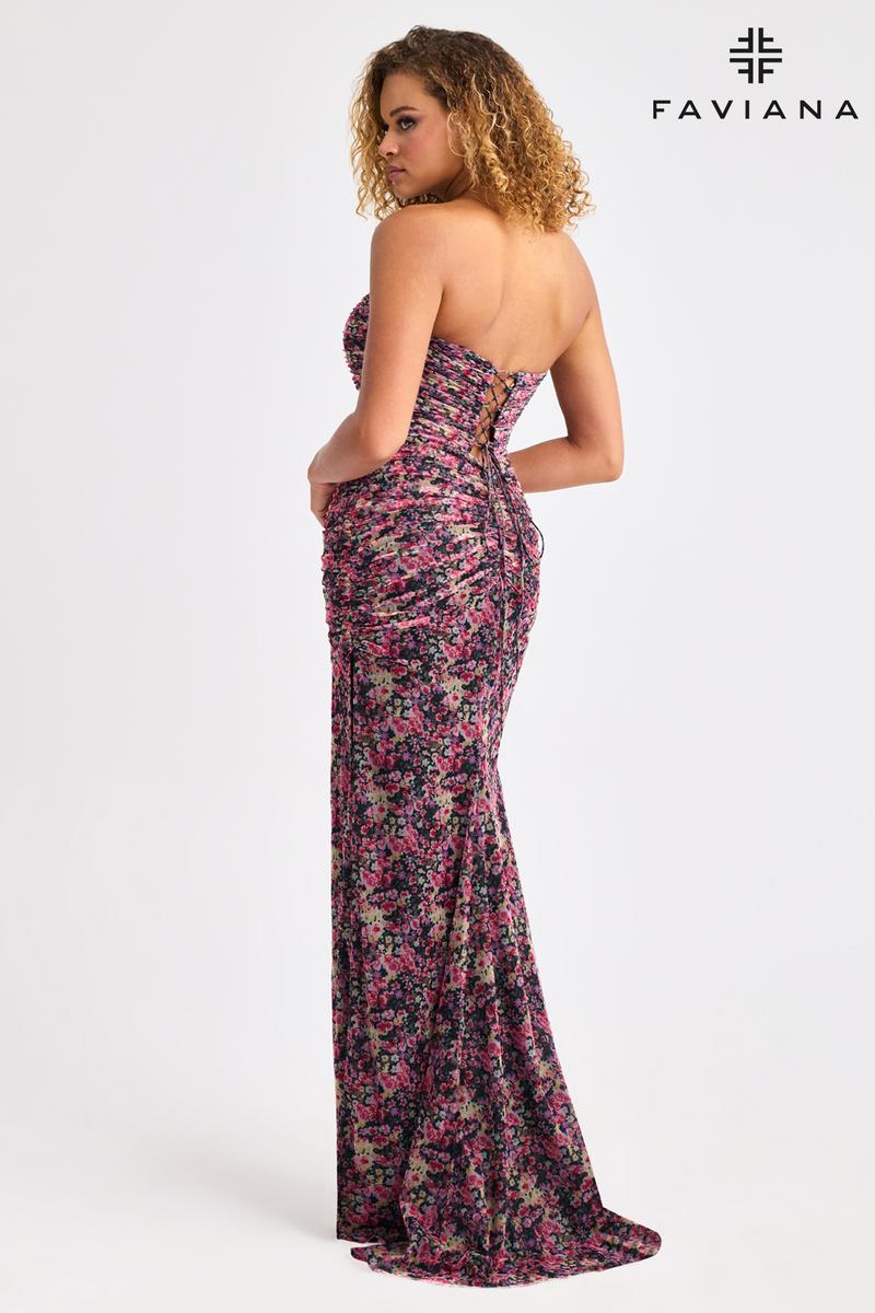 Faviana Ruched Printed Prom Dress 11461 - Image 4