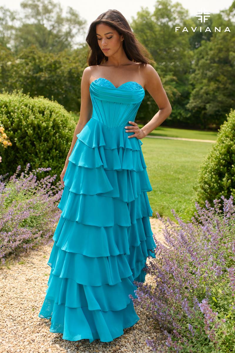 Faviana Ruffle Corset Long Prom Dress 11436 - Image 10