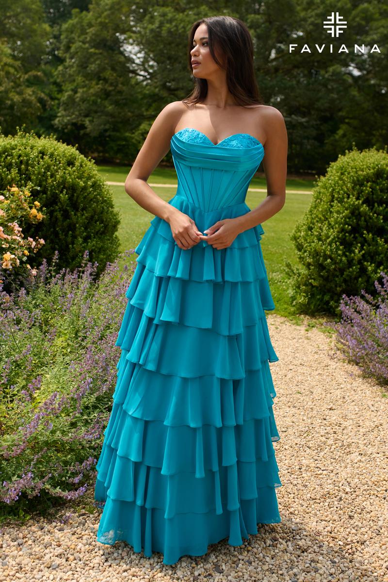 Faviana Ruffle Corset Long Prom Dress 11436 - Image 11