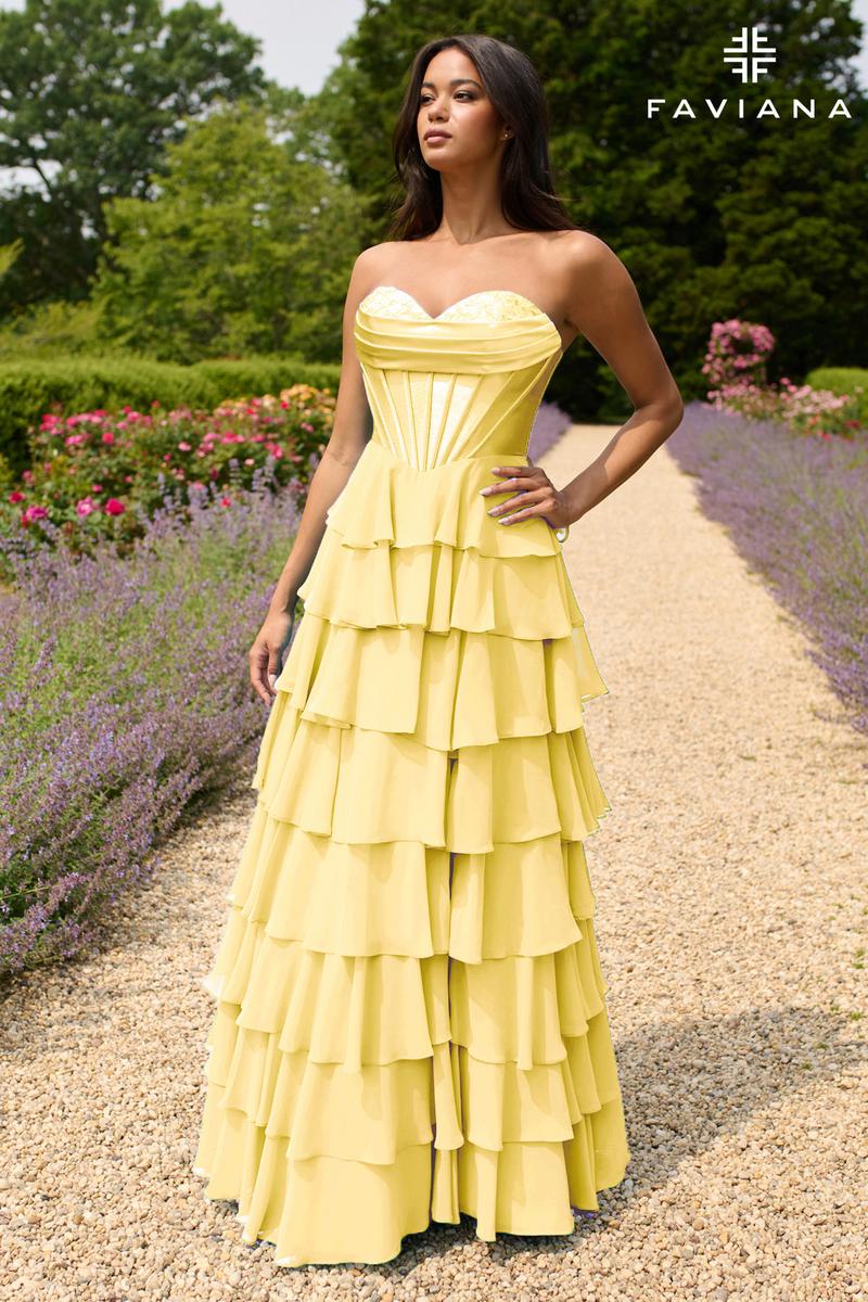 Faviana Ruffle Corset Long Prom Dress 11436 - Image 3