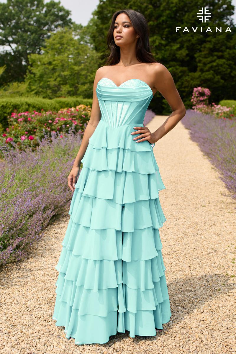 Faviana Ruffle Corset Long Prom Dress 11436 - Image 4
