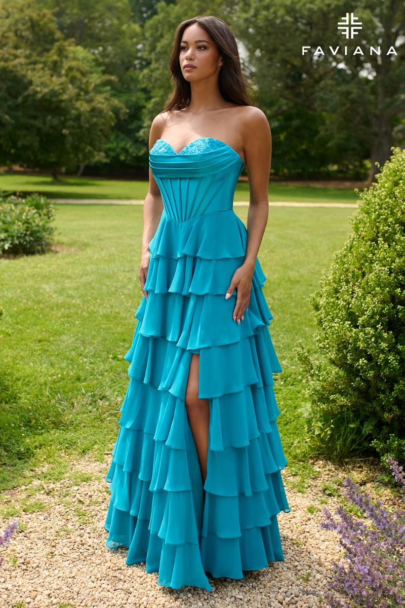 Faviana Ruffle Corset Long Prom Dress 11436 - Image 5