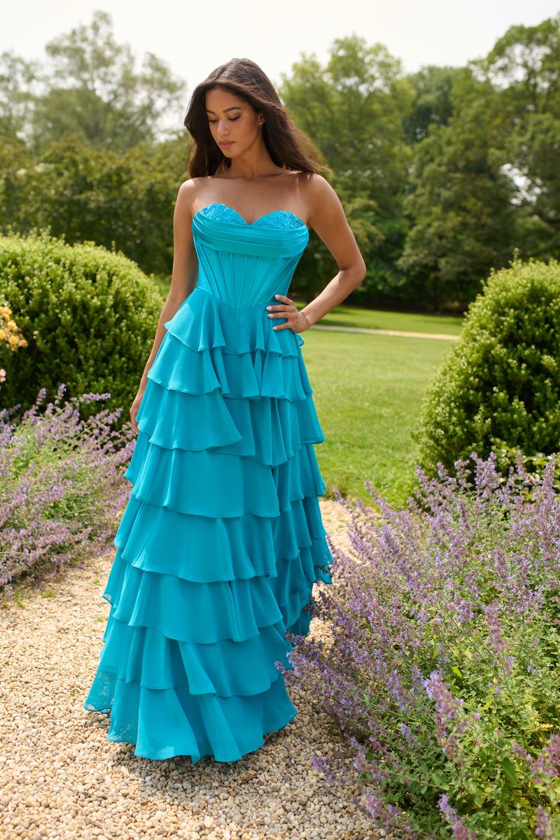 Faviana Ruffle Corset Long Prom Dress 11436 - Image 6