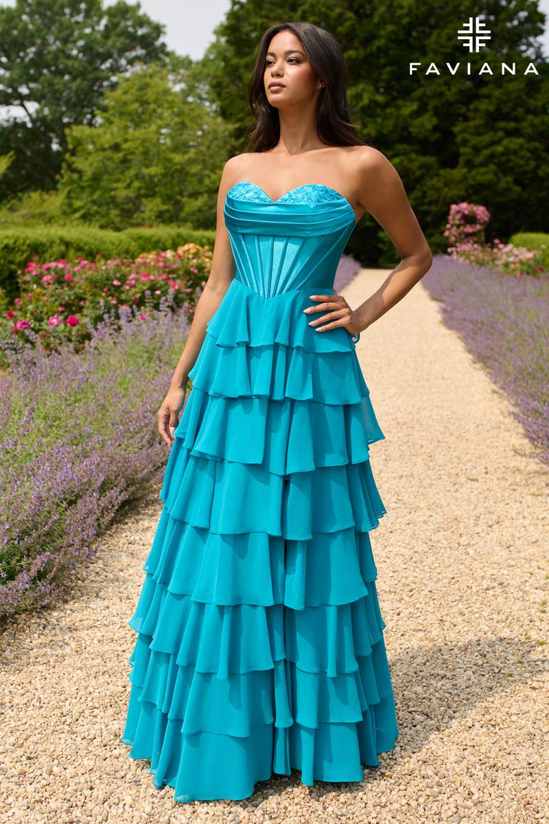 Faviana Ruffle Corset Long Prom Dress 11436 - Image 8