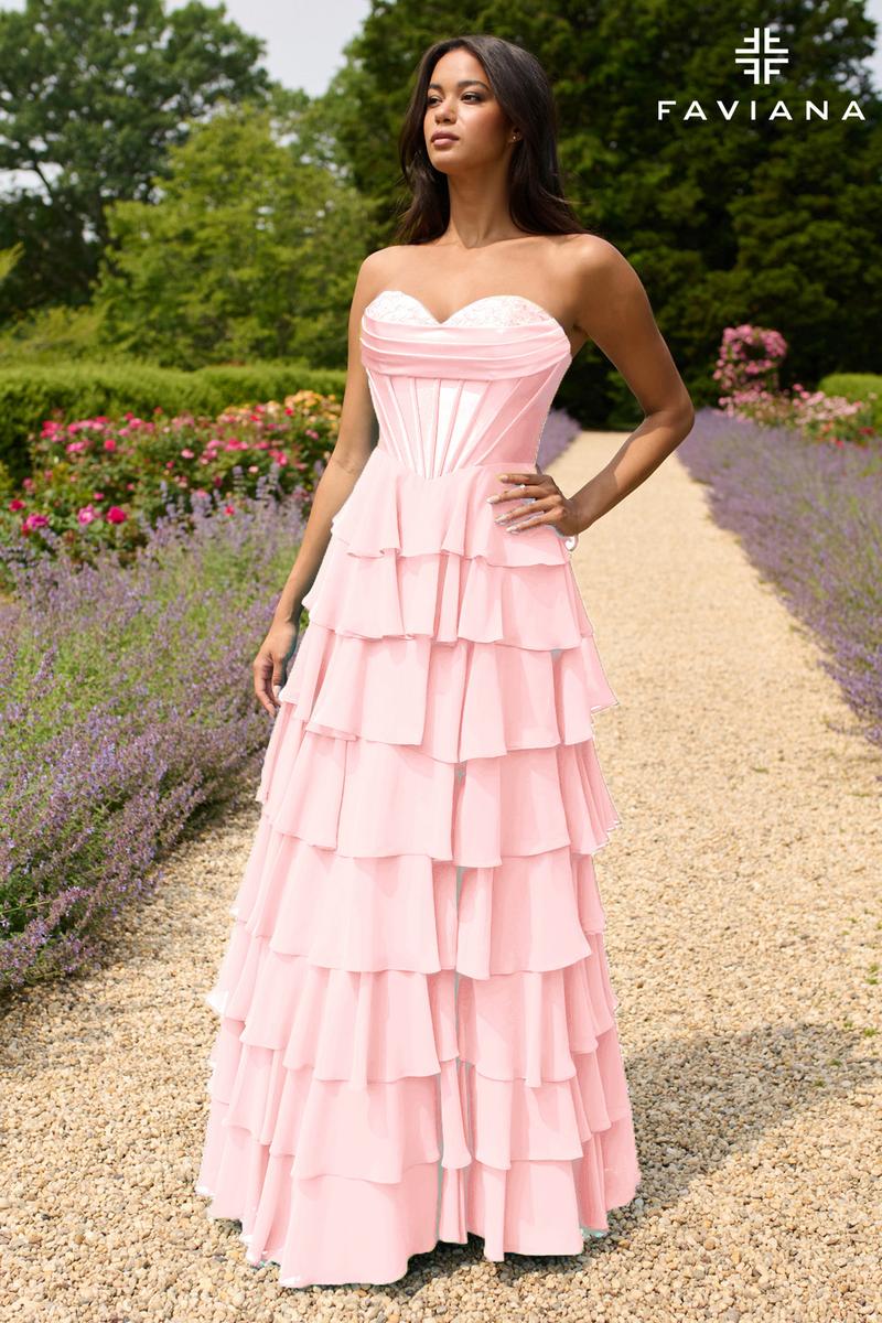 Faviana Ruffle Corset Long Prom Dress 11436 - Image 9