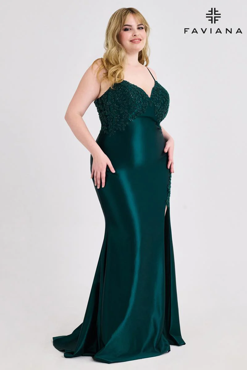 Faviana Satin Lace Plus Size Prom Dress 9597 - Image 3