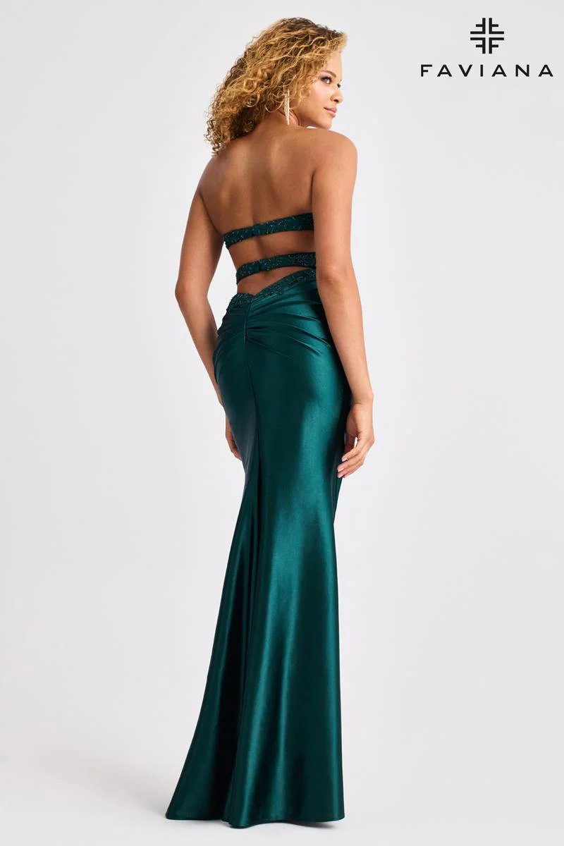 Faviana Satin Strapless Ruched Prom Dress 11429 - Image 2