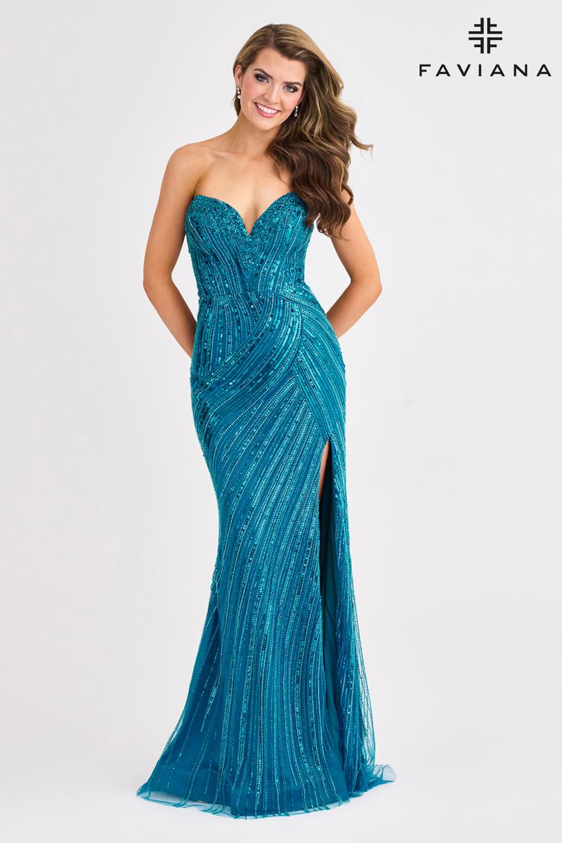 Faviana Strapless Sequin Prom Dress 11411 - Image 3