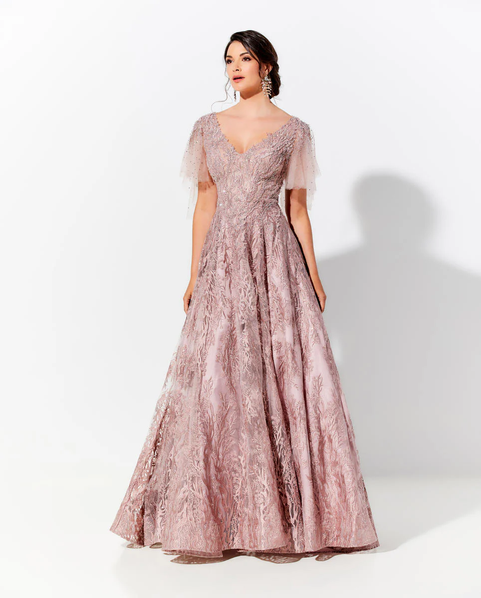 Ivonne D A-Line Flutter Sleeve Evening Dress 120D10