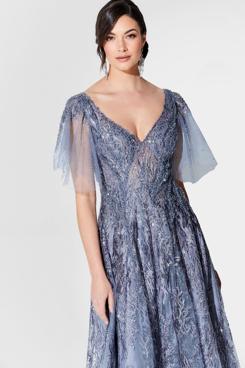 Ivonne D A-Line Flutter Sleeve Evening Dress 120D10 - Image 18