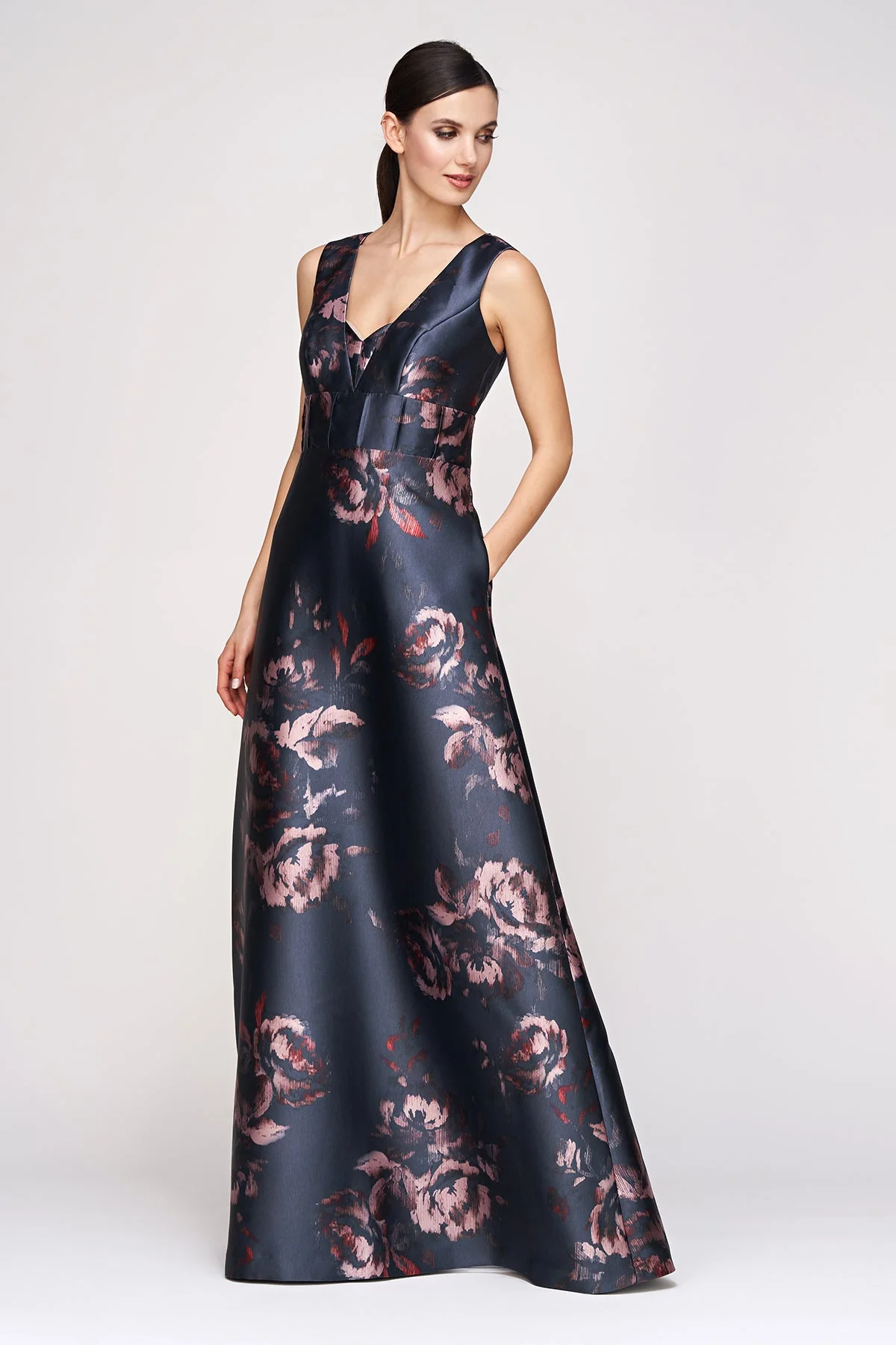 Kay Unger "Alexandra" V-Neck Floral Evening Gown 55112524 - Image 3