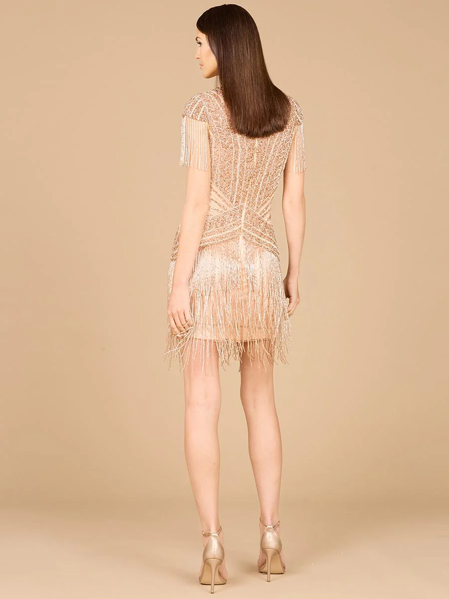 Lara Beaded Fringe Short Dress with Cap Sleeves 29123 - Image 2