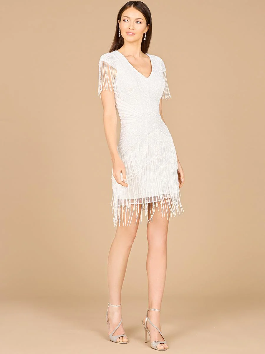 Lara Beaded Fringe Short Dress with Cap Sleeves 29123 - Image 3