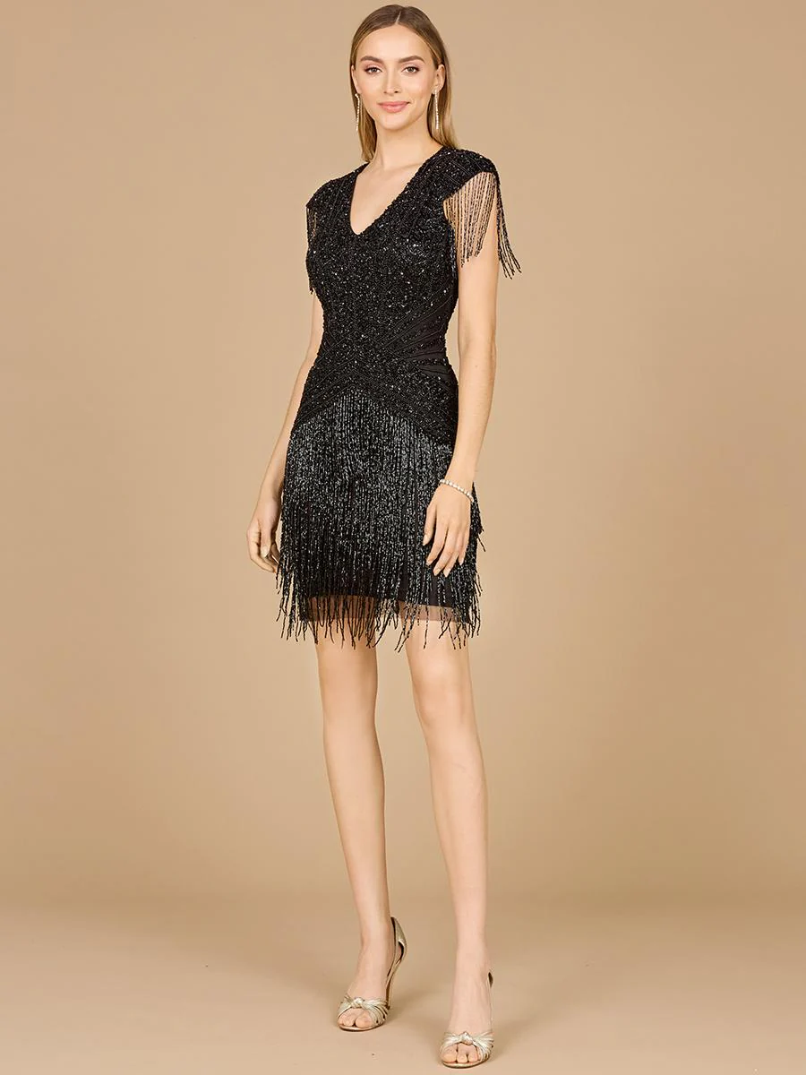 Lara Beaded Fringe Short Dress with Cap Sleeves 29123 - Image 7