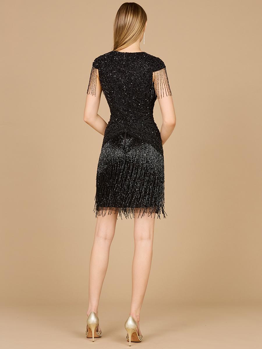 Lara Beaded Fringe Short Dress with Cap Sleeves 29123 - Image 8