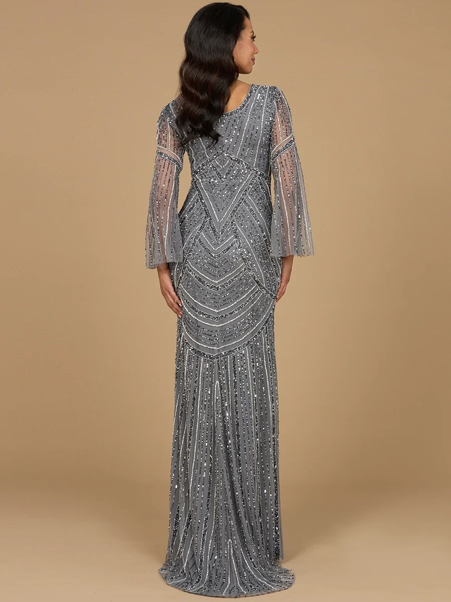 Lara Beaded V-Neck Long Sleeve Evening Gown 28954 - Image 2
