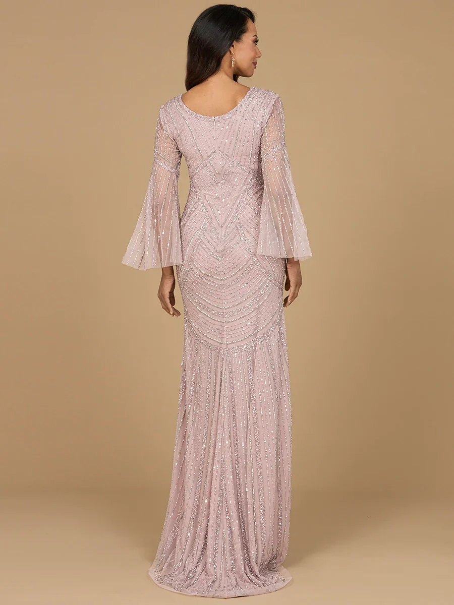 Lara Beaded V-Neck Long Sleeve Evening Gown 28954 - Image 4