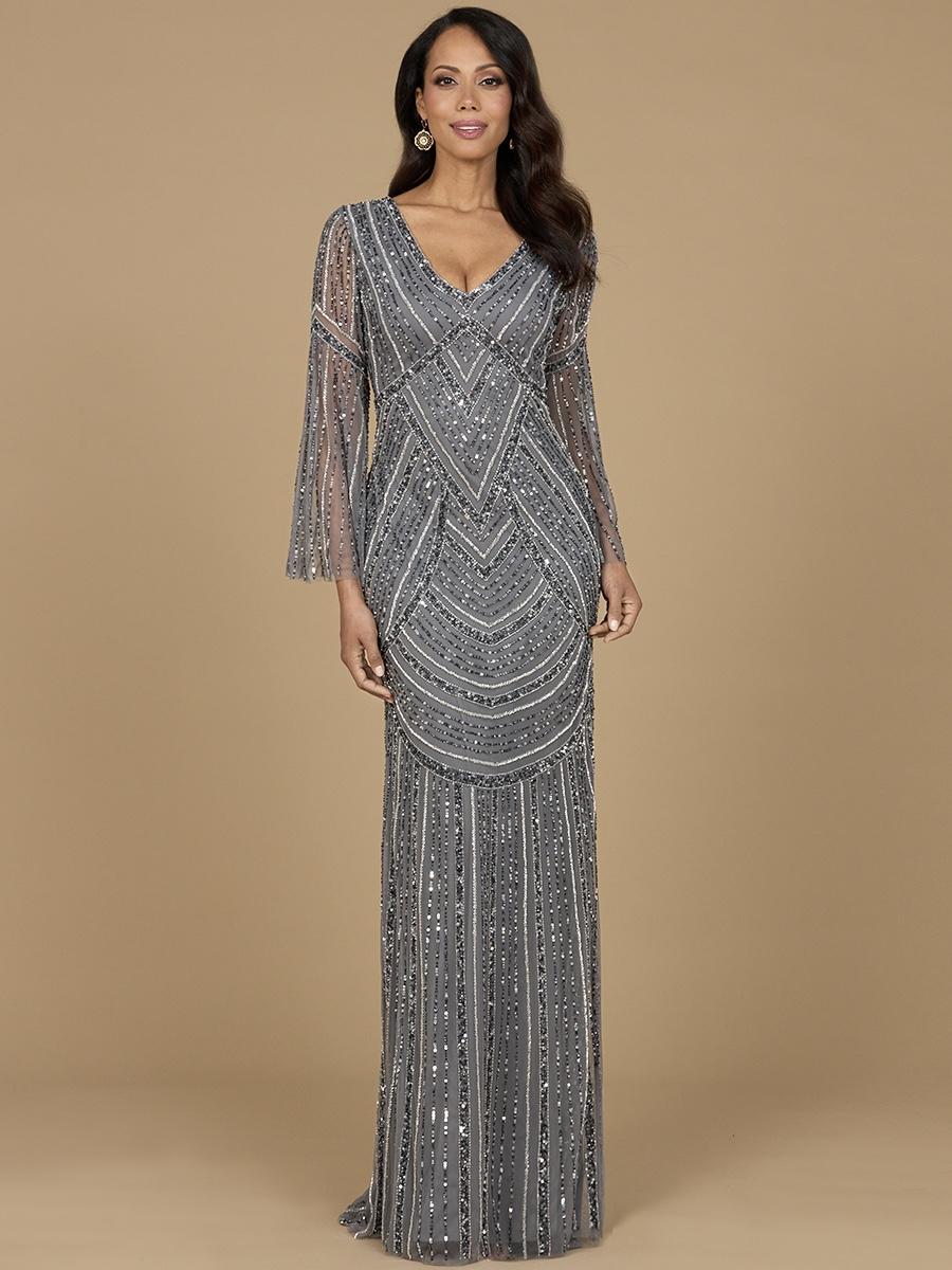 Lara Beaded V-Neck Long Sleeve Evening Gown 28954 - Image 5