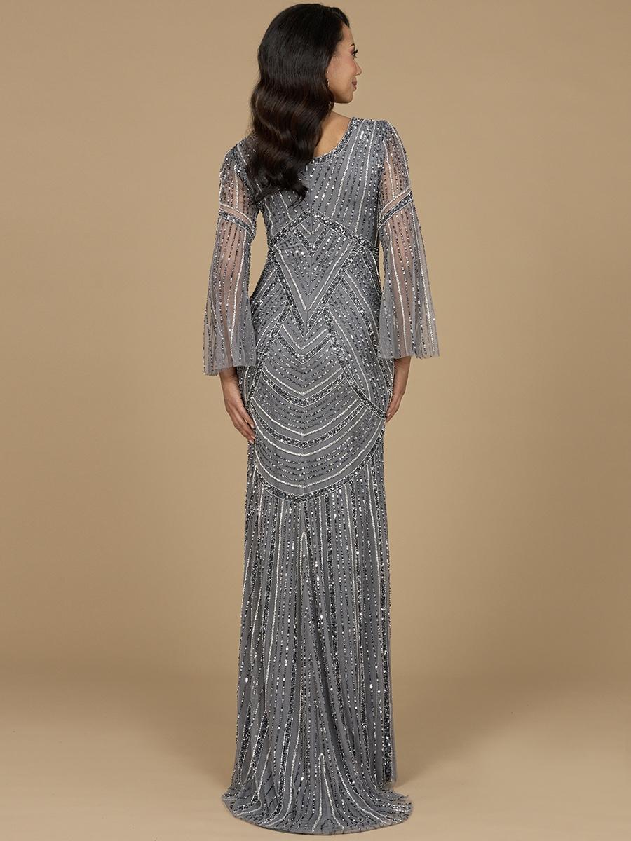 Lara Beaded V-Neck Long Sleeve Evening Gown 28954 - Image 6