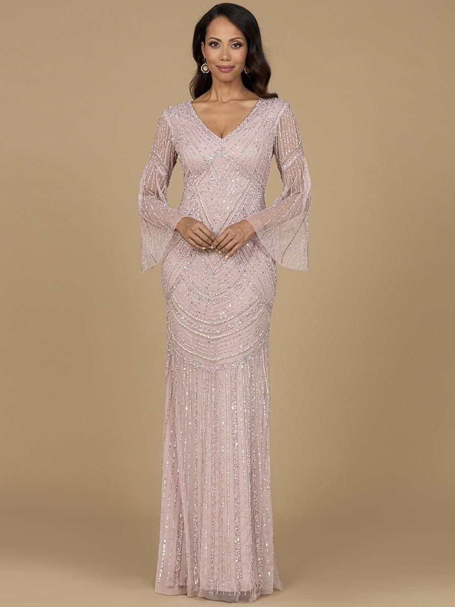 Lara Beaded V-Neck Long Sleeve Evening Gown 28954 - Image 7