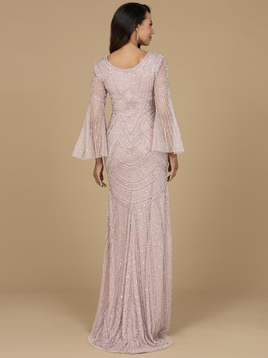 Lara Beaded V-Neck Long Sleeve Evening Gown 28954 - Image 8