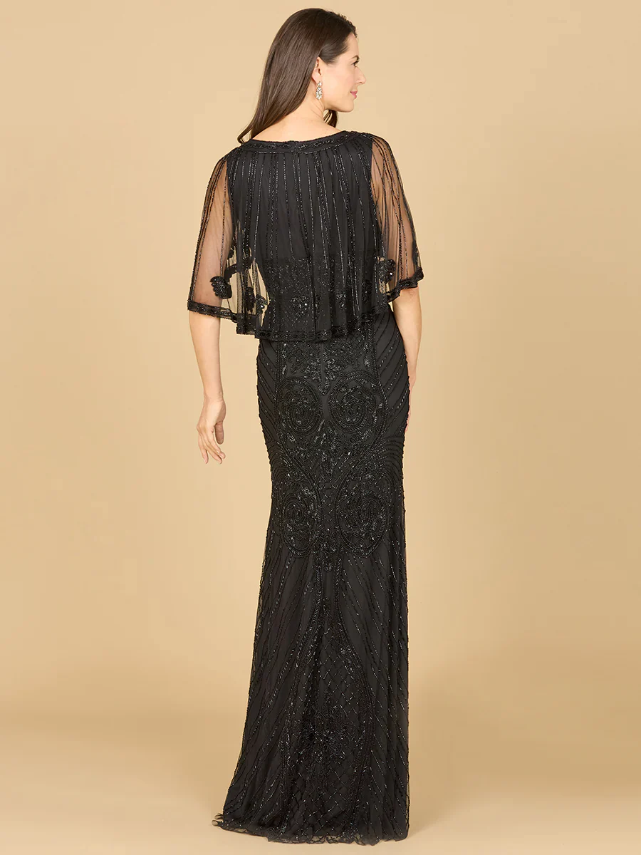 Lara Cape Sleeve V-Neck Beaded Evening Gown 29356 - Image 10