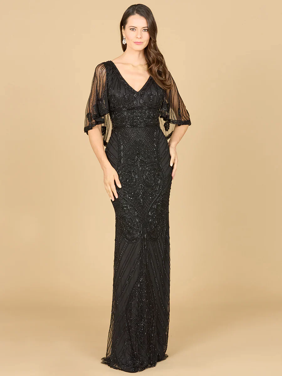 Lara Cape Sleeve V-Neck Beaded Evening Gown 29356 - Image 7