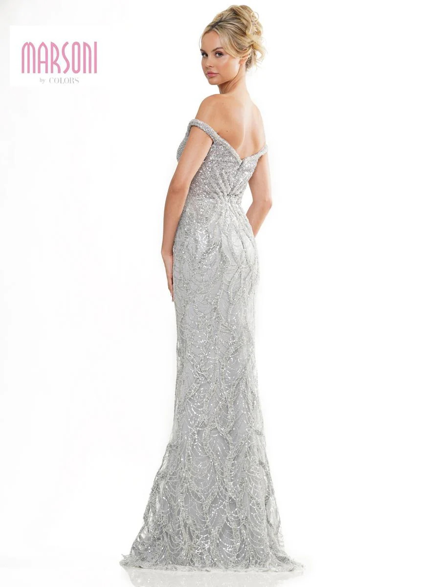Marsoni by Colors Off Shoulder Sequin Evening Dress MV1257 - Image 2