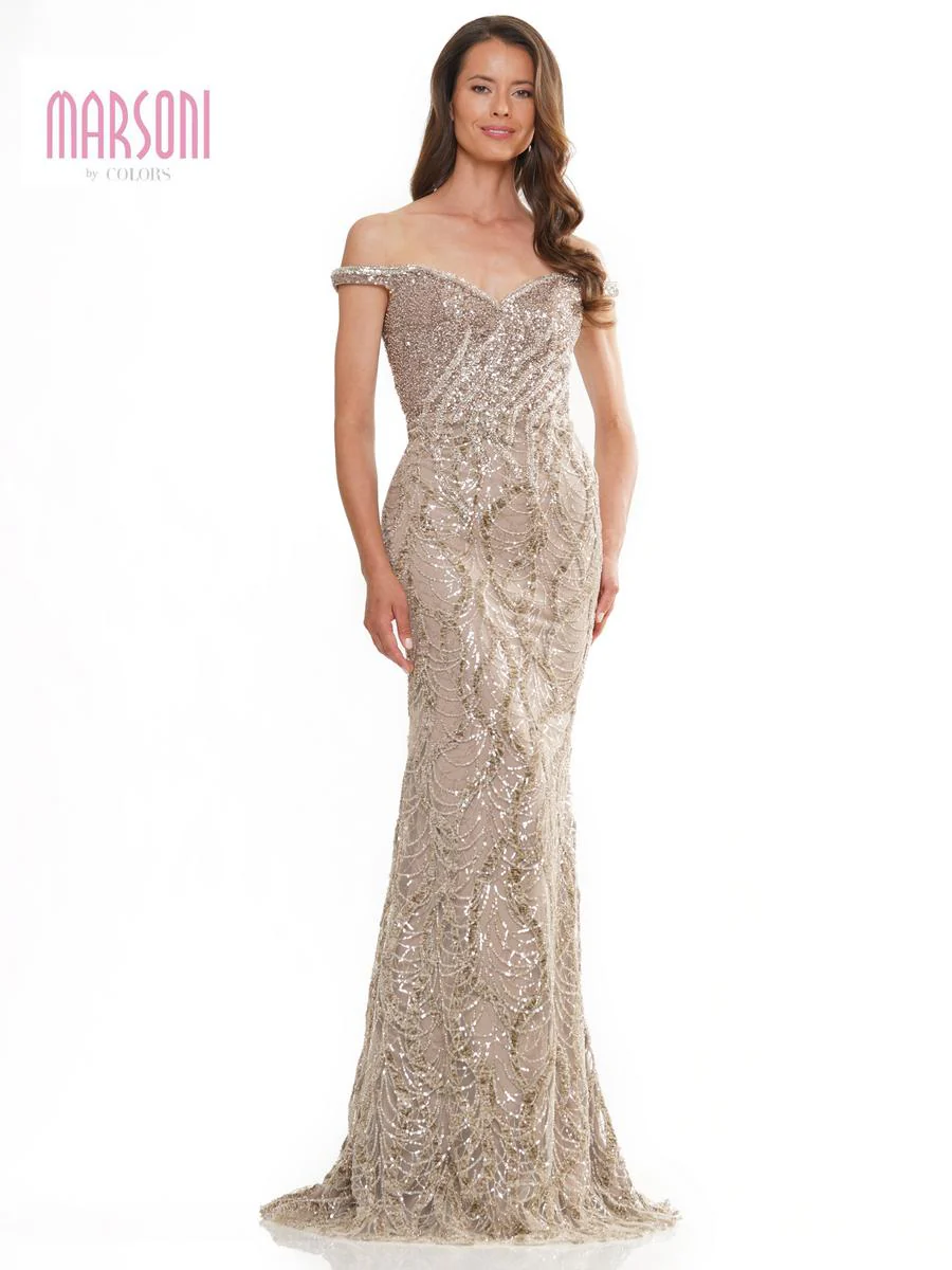 Marsoni by Colors Off Shoulder Sequin Evening Dress MV1257 - Image 3