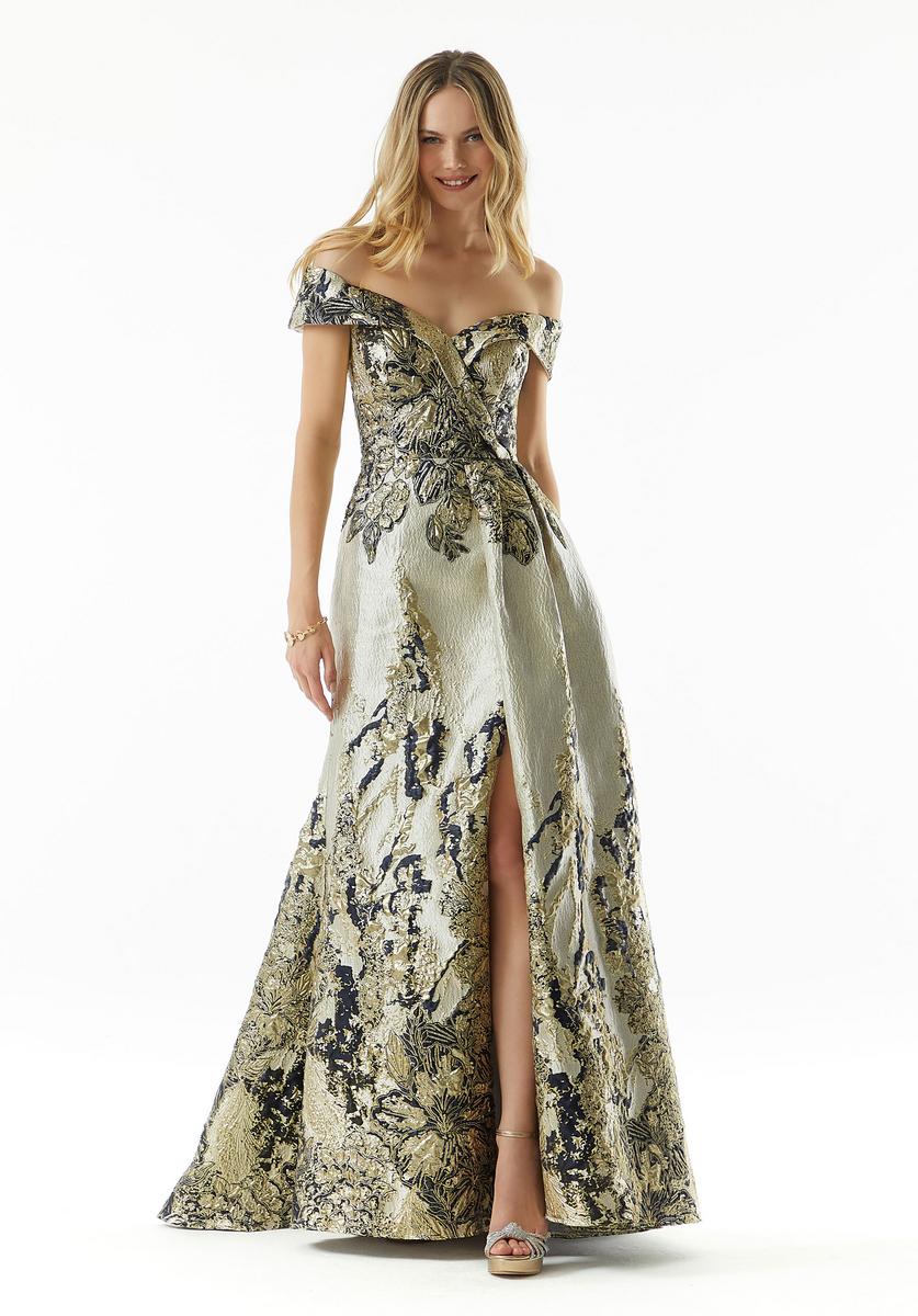 MGNY Madeline Gardner Metallic Jacquard Dress 73008 - Image 3