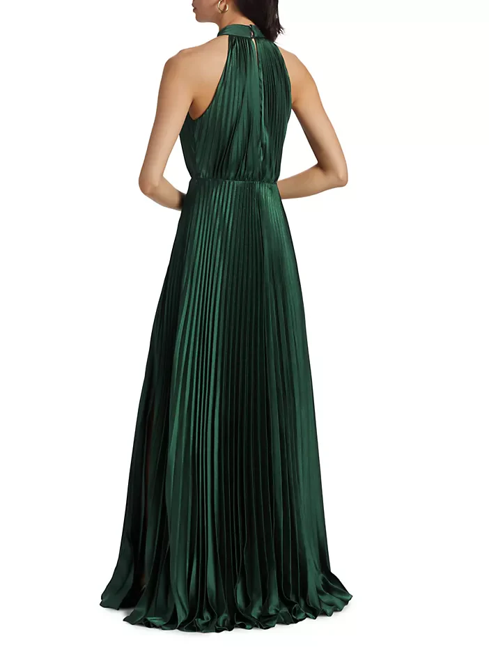 Monique Lhuillier "Jacqueline" Satin Pleated Halter Gown 44112208 - Image 3