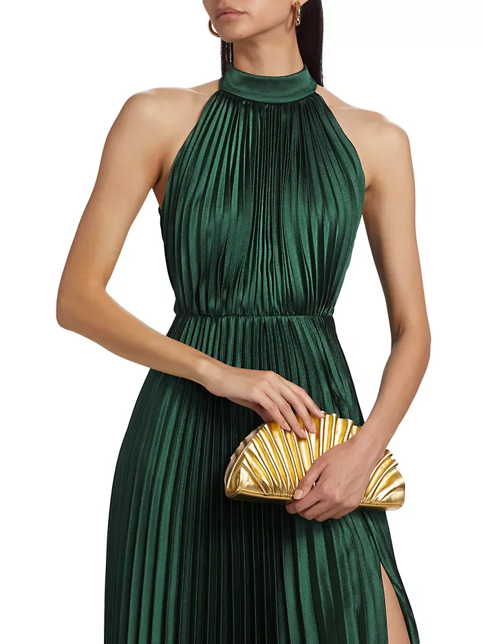 Monique Lhuillier "Jacqueline" Satin Pleated Halter Gown 44112208 - Image 4
