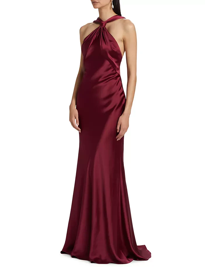 Monique Lhuillier Mallory Satin Halter Neck Gown 44112362 - Image 2