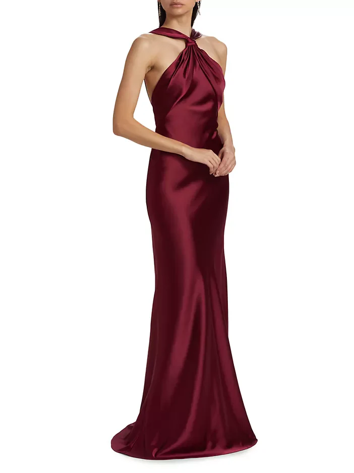 Monique Lhuillier Mallory Satin Halter Neck Gown 44112362 - Image 3