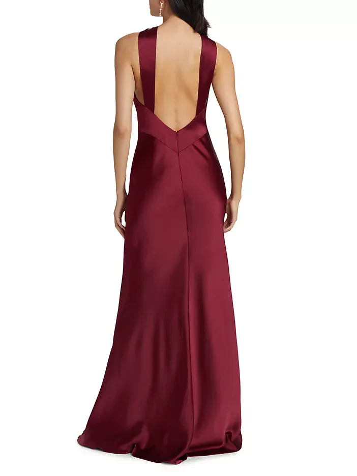 Monique Lhuillier Mallory Satin Halter Neck Gown 44112362 - Image 4