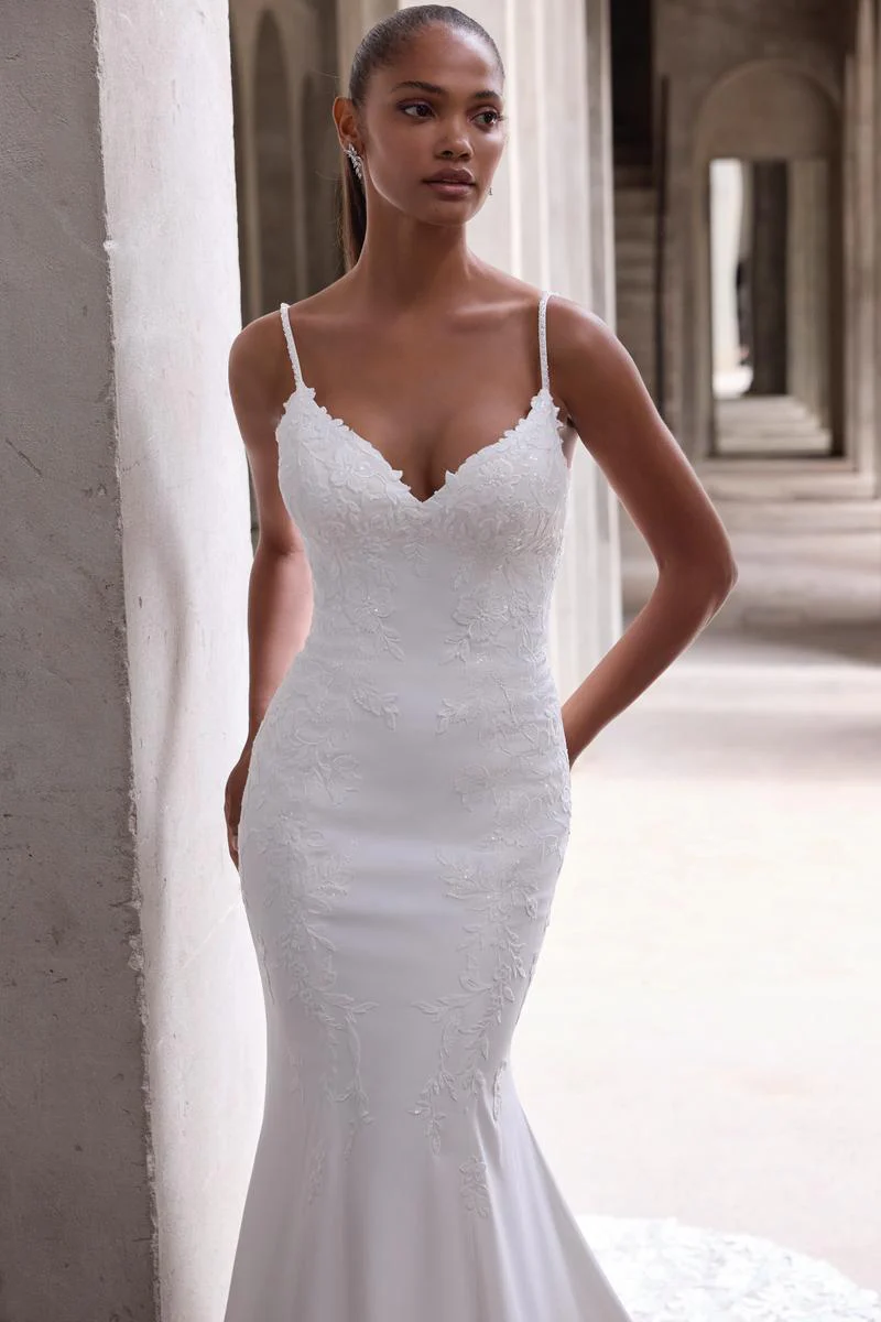 Morilee "Amaris" Crepe & Lace Sheath Bridal Gown with Straps - Image 3
