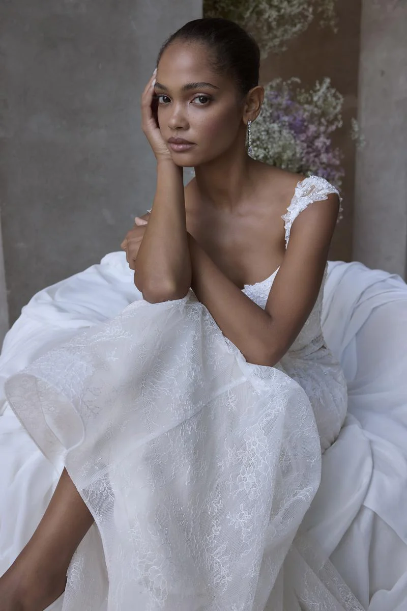 Morilee "Evangeline" Soft Mermaid Lace Bridal Gown with Straps - Image 3