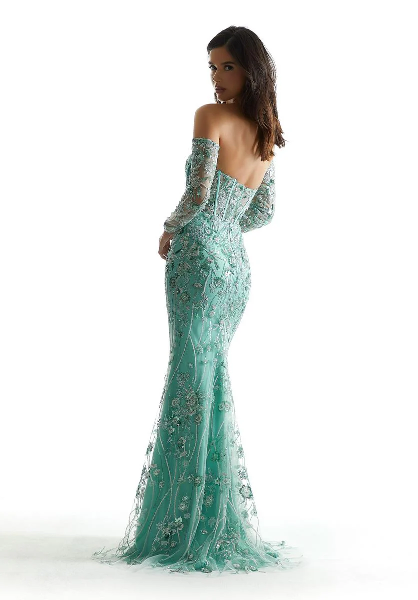 Morilee Strapless Floral Detachable Sleeve Dress 49002 - Image 2