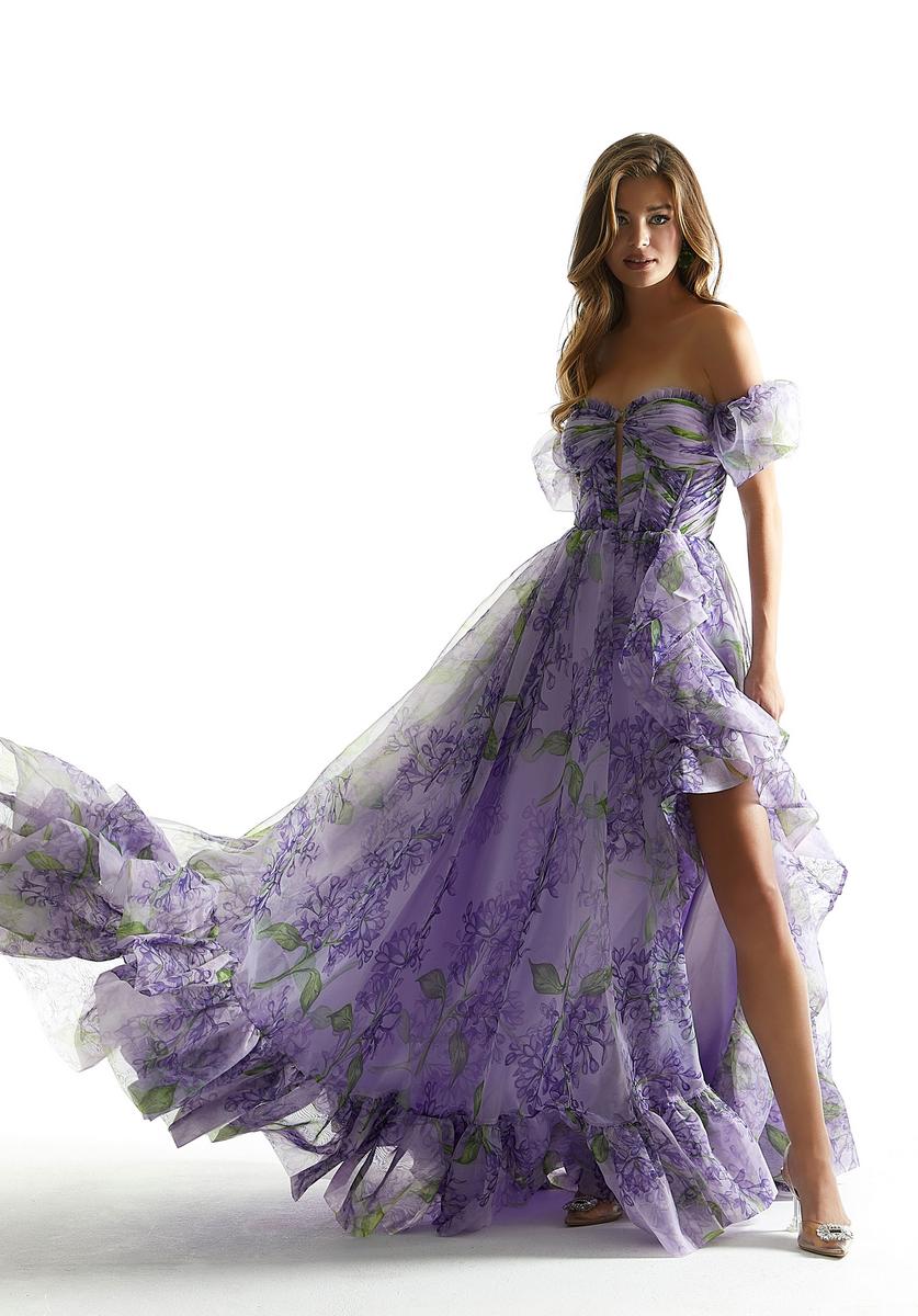Morilee Off Shoulder Floral Print Prom Dress 49007 - Image 3