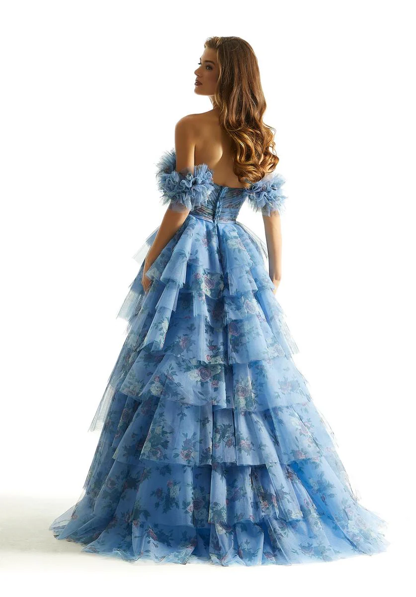 Morilee Off Shoulder Ruffle Floral Print Prom Dress 49039 - Image 2