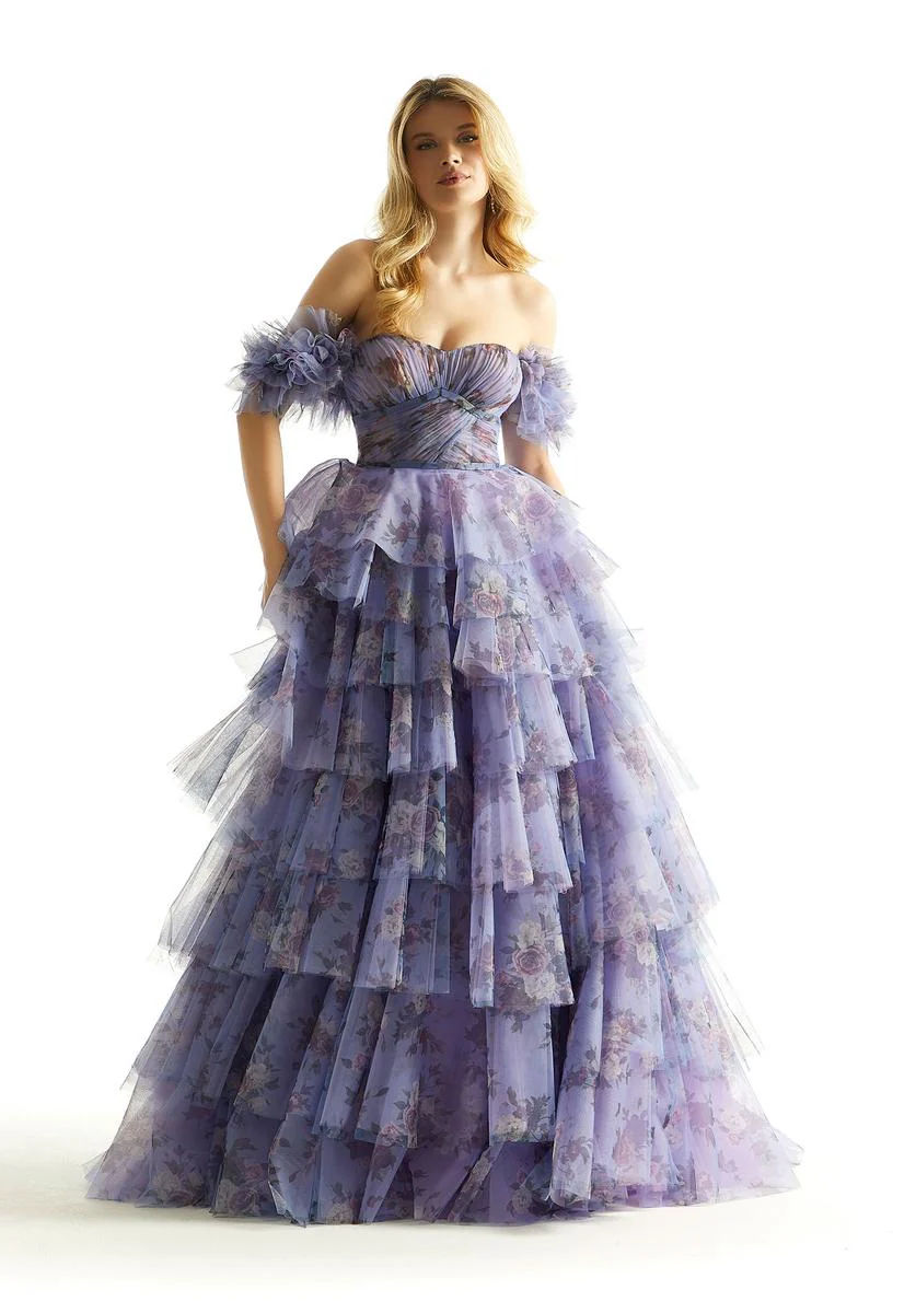 Morilee Off Shoulder Ruffle Floral Print Prom Dress 49039 - Image 5